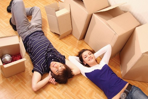 Prepared moving boxes and furniture for a local removals van